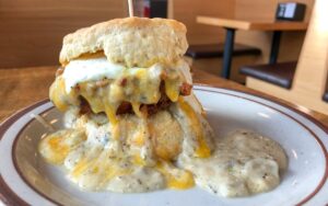 The decadent Reggie Deluxe with an egg, Pine State Biscuits, Portland, Oregon