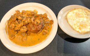 Biscuits & Shrimp Gravy with a side of Over Medium Eggs, Atlanta Breakfast Club, Atlanta, Georgia