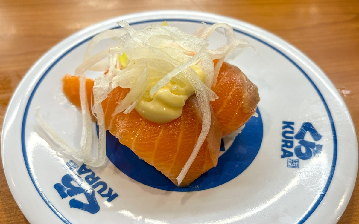 XL Salmon with Onion, Kura Sushi, Osaka, Japan