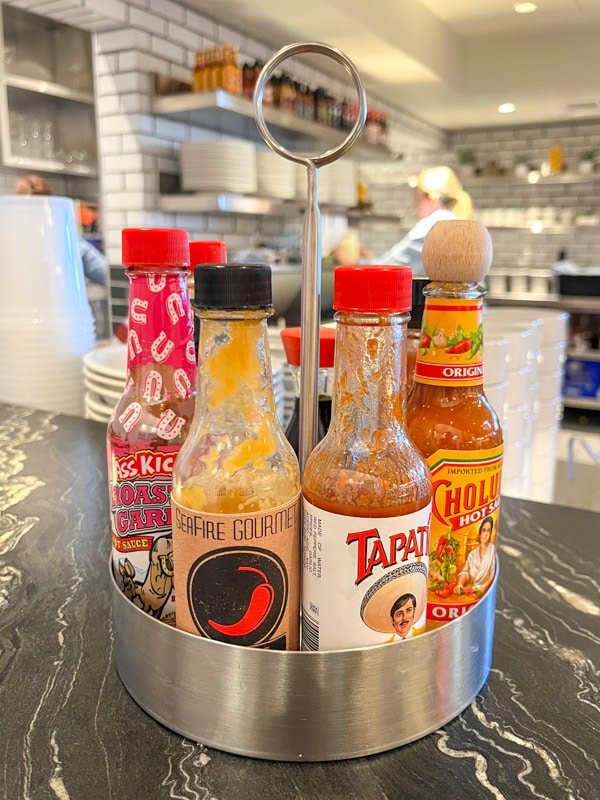 Assortment of hot sauces, Oyster Bar, Durango Resort, Las Vegas, Nevada