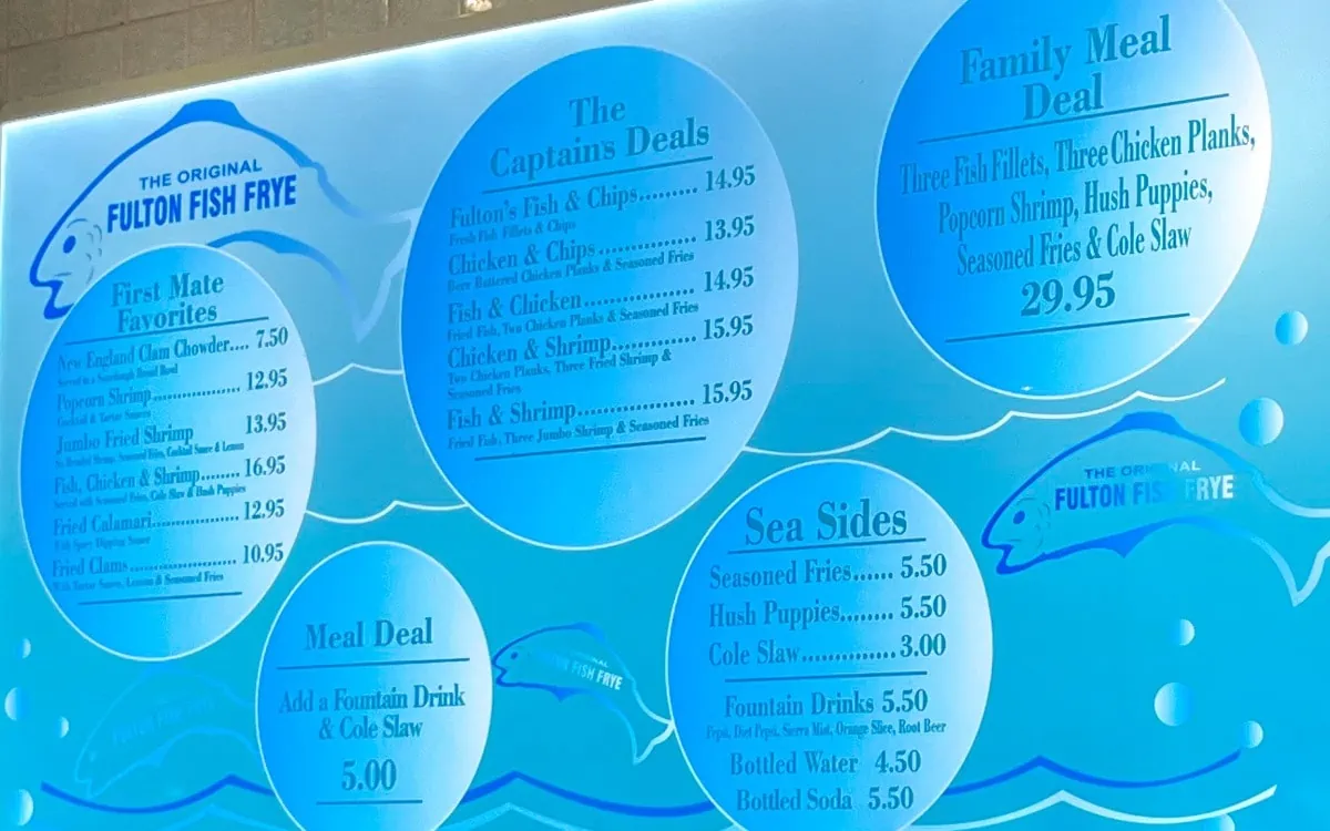 The menu at Fulton Fish Frye, Las Vegas, Nevada