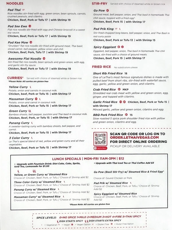 The second page of the menu including lunch specials