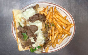 The Greek Philly with fries, Pete's Kitchen, Denver, Colorado