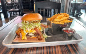 The massive Bacon Mac 'N' Cheese Burger, Guy Fieri's Vegas Kitchen & Bar, Las Vegas, Nevada